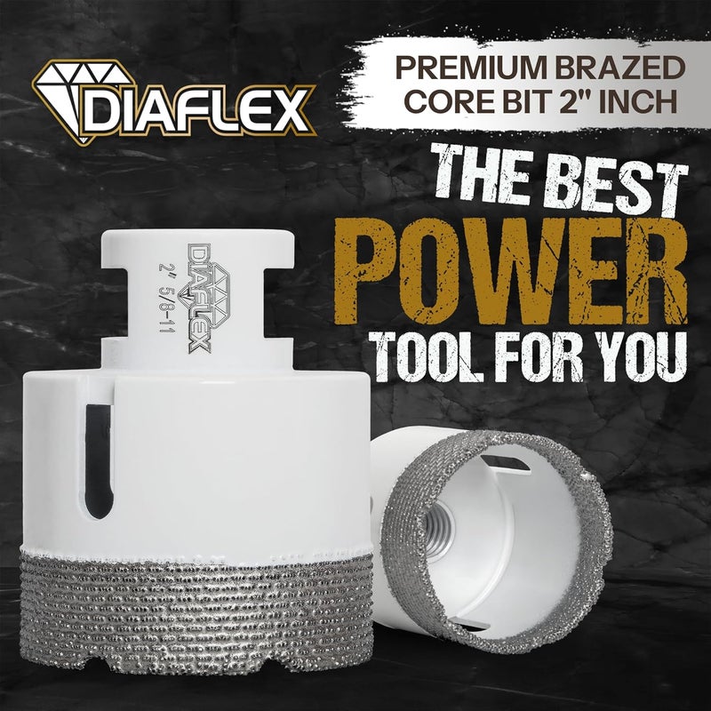 DIAFLEX Premium Brazed Core Bit – 2" Diamond Hole Saw for Porcelain, Ceramic, Stone, Dekton – 5/8"-11 Thread – Fast Clean Cuts – Vacuum Brazed – Wet or Dry Use - Image 2